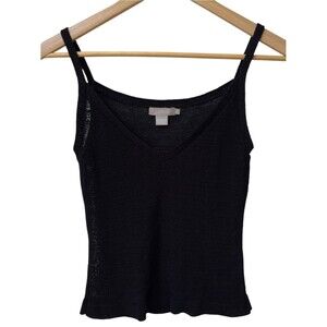 J. Crew Black Fine Knit Strappy V-Neck Semi-Sheer Cami Tank Top. Small.